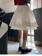 Cyflymder Sweet White Lace Skirt Women Spring Summer High Waist Pleated A-line Midi Skirts Temperament Ballet Style Faldas