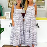 Cyflymder Women's Tie Shoulder Strap Dress Fashion Print Sleeveless Backless Long Flowy Dress for Summer Holiday Beach Sundress