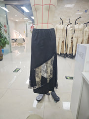 Cyflymder Sexy Women's Long Skirt Fashion Female Casual Lace Patchwork Solid Color Stylish Mid Rise Skirt for Spring and Summer