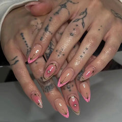 Cyflymder 24pcs Long French Almond Press on Nails Simple False Nails Wearable Stick-on Nails Fake Nail Накладные Ногти Uñas Postizas 네일팁