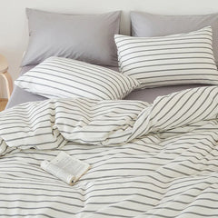 Cyflymder Nordic Style Pure Cotton Solid Bedding Sets Luxury Skin-Friendly Duvet Cover Fitted Sheet Pillowcase Single Queen Size Quilt Set