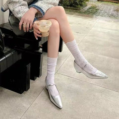Cyflymder New Arrival Sweet Elegant Shoes Women Wedge Heel Mary Jane Shoes Pointed Toe Women's Shoes Metal Buckle Trim Sandals 5413