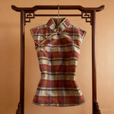Cyflymder Vintage T-shirt Y2k 2000s Woman Clothes Slim Chic Crop Top Streetwear Plaid Cheongsam Tank Top Harajuku Punk Basics Summer Tees