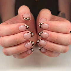 Cyflymder 24Pcs Short Almond Detachable Press on Nails Black White Polka Dot False Nails Gradient French Pearl Full Cover Fake Nails Tips