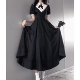 Cyflymder Elegant Spliced O Neck Short Sleeve A-line Long Dress Y2k Euramerican High Street Gothic Women Dress Vintage Lolita Punk Clothes