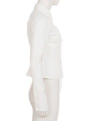 Cyflymder Elegant Fashion Solid Blouse Basic Slim Turn-Down Collar Long Sleeve Shirts Women Autumn Spring Streetwear Ladies