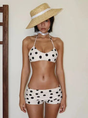 Cyflymder Women's Polka Dot Halter Bikini Set Two Piece Swimsuit with Shorts Retro Beachwear for Summer Vacation Pool Party Swimwear