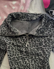 Cyflymder American Style Streetwear Leopard Print Hooded Zip-up Hot Girl Punk Long sleeves 2000s Y2k Woman Hoodies Clothes Goth Sweatshirt