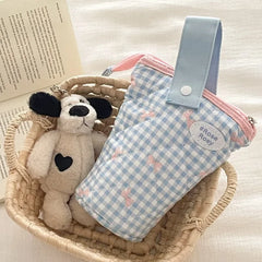 Cyflymder 1 Piece Sweet Chic Pen Holder for Kids Girl Cute Princess Bow Plaid Pencil Pouch School Portable Large Capacity Stationery Bag