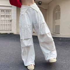 Cyflymder Y2K Cargo Pants Women Streetwear Letter Diamond Baggy Sweatpants Harajuku White Wide Leg Joggers Summer Grunge Casual Trousers