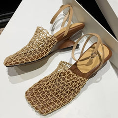 Cyflymder New Mesh Design Women's Sandals Square Toe Muller Slippers Fashion High Heels Summer Casual Office Shoes Sandalias Mujer