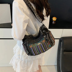 Cyflymder Stylish Ethnic Print Tote Bag with Adjustable Strap for Women Casual Shoulder Handbag with Unique Pattern for Girls