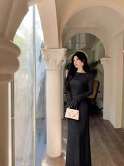 Cyflymder White Lace Long-sleeved Dress Feminine Slimming and Hip-hugging Long Skirt