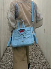 Cyflymder Vintage Blue Jacket Novelty Tote Bag Women Men Retro Large Capacity Gym Travel Unisex Shoulder Bag Fashion Leather Handbag 2025