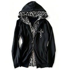 Cyflymder Women's Double Zipper Fashion Hoodie with Black Panther Pattern Inner Lining Spicy Girl Y2K Gothic Punk Street Coat Hip Hop High