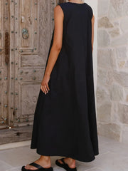 Cyflymder Women Sexy V-neck Sleeveless Hollow Robe Dress Elegant Hight Waist Solid Color Vest Dress Fashion Draped Loose Long Party Dress