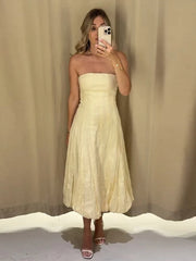 Cyflymder Strapless Waist Cinching Ball Gown Women Elegant Sleeveless Backless Fit and Flare Bud Party Evening Dresses Sweet Girls Vestido