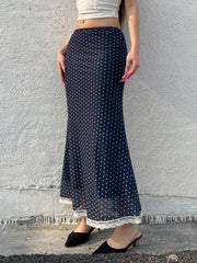Cyflymder Casual Dot Printed Mesh Skirts See Through Slim Mid-Waisted Straight Skirts Women 2025 Summer Fashion Holiday Streetwear