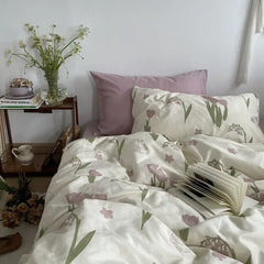 Cyflymder Korean Style Ins Little Flowers Bedding Set Flat Bed Sheet Duvet Cover Twin Full Queen Nordic Bed Linen Boy Girl Bedding Sets