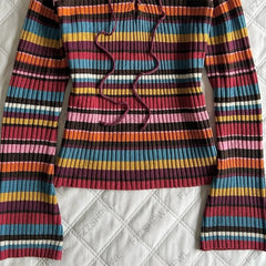 Cyflymder Harajuku Womens Sweater Y2K Street Style Color Stripes Fashion Retro Aesthetic Grunge Emotional Girls V-Neck Sexy Casual Sweater