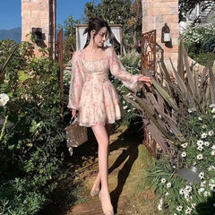 Cyflymder Kawaii Sweet Y2k Mini Dress Woman Long Sleeve Causal Floral Dress Beach Party One Piece Dress Korean Fashion Summer Chic