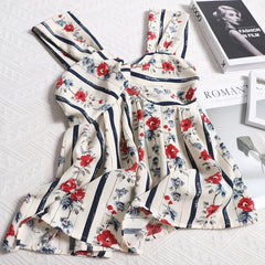 Cyflymder French Retro Plaid Tank Top Women Summer Sleeveless Folds Waist Crop Top Sweet Floral All Match Short Vest Femme