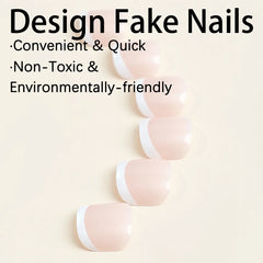Cyflymder French False Toe Nails White Edge Design Ins Simple Artificial Toe Nails Patch Wearable Removable Korean Press on Toenails 24pcs