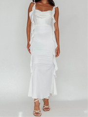 Cyflymder Elegant Sleeveless Maxi Dress with Flattering Ruched Detail and Chic V-Neckline for Women s Evening Party Wear