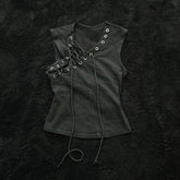 Cyflymder Y2K Hot Girl Short Sexy Slim Fit Vest Harajuku Vintage Black Lace Up Vest Womens Summer Clothing Gothic Punk Sleeveless Tops
