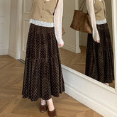 Cyflymder French Suede Printed Polka Dot Skirt Women Vintage Elastic Waist A-line Skirts Female Fall Winter Streetwear Faldas New