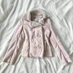 Cyflymder Fashion Y2K Women 90s Coquette Surcoat Playful Lovely Pink Classic Solid Cardigan Korean Harajuku Cute Maiden Long Sleeve Jacket