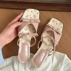 Cyflymder On A Wedge Butterfly-Knot Female Shoes Slippers Heels Slides 2025 High Summer Butterfly-knot Scandals Sweet Butterfly-Knot Slipp