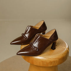 Women's Single Shoes 2025 Autumn and Winter New Versatile Comfortable Soft Leather Work Commuting High Heels