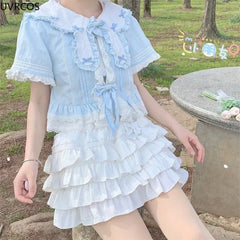 Cyflymder Japanese Style Kawaii Lolita Mini Skirt Women Gothic High Waist Ruffle Tiered Skirts Sweet Girly Summer Harajuku Y2k Short Skirt