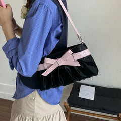 Cyflymder Korean Hot Girl Bow Studded Handbag Women Simple Design Sweet Shoulder Bag Ladies Elegant Fashion Underarm Purse Y2k Aesthetic