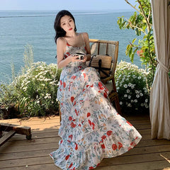 Cyflymder Summer New Style Haikou Holiday Floral Print Strapless Dress Maxi Skirt French Cake Long Dress Sleeveless Other Styles Origin Ch
