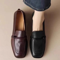 Cyflymder Classic Loafers Women Genuine Cow Leather Square Toe Pumps Slip-on Retro Lady Casual Cozy Shoes Handmade Size 35-40