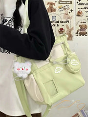 Cyflymder Cute Color-Block Fresh Style Crossbody Bag Japanese School Aesthetic Spacious Tote for Girls All-in-One Student Study Bag