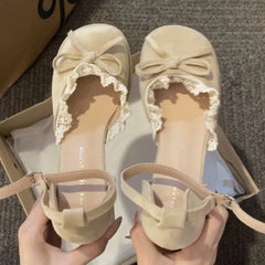 Cyflymder French-style Bow Lady Mary Jane Shoes - Spring/Summer Fashionable Open-toe High Heels with Lace Trim, Sweet Style, Single Shoe