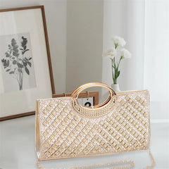 Cyflymder Luxury Crystal Embellished Clutch Purse with Detachable Chain Strap and Matching Hairband for Special Occasions