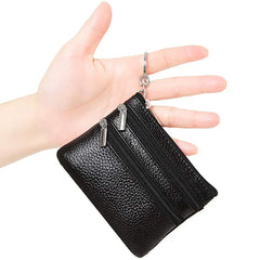Cyflymder Fashion Women Genuine Leather Coin Purse Small Zipper Card Holder Mini Pouch Change Wallet with Keychain