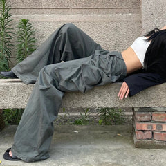 Cyflymder American Retro Baggy Cargo Pants Y2K Streetwear Low-Waisted Wide Leg Trousers Female Fashion Big Pocket Straight Pants