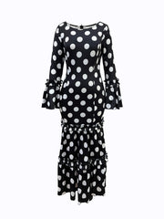 Cyflymder Polk Dot Printed Elegant Mermaid Dress Flare Sleeve Round Neck Party Club Ruffle Wedding Guest Cocktail Formal Dresses 2025