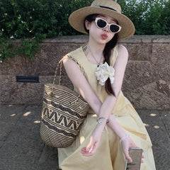 Cyflymder Casual Hollow Striped Straw Basket Bag Designer Paper Woven Women Shoulder Bags Handmade Summer Beach Large Tote Bag Holiday