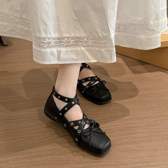 Cyflymder Cross Ankle Strap Butterfly-knot Women Flats Shoes Spring Autumn Women's Outdoor Comfort Mary Jane Shoes