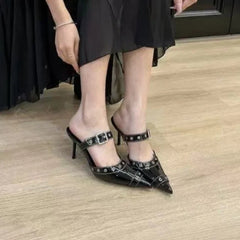 Cyflymder Metal Buckle High Heels Women's Sandals Summer Pointed Toe Silver Party Fashion Womens Pumps Shoes Tacones