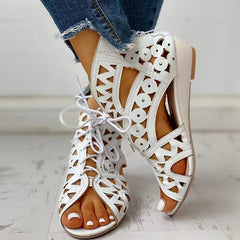 Cyflymder Wedge Sandals for Women Summer Shoes Fashion Lace Up Low Heel Flat Ladies Sandals Large Size Casual Hollow Out Sandalias