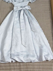 Cyflymder Women Dresses Puff Short Sleeve Square Collar Summer Fashion Bandage Bow French Style Elegant Dress Ladies Party