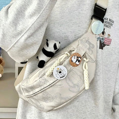 Cyflymder Cute Little Bear Girl Student Chest Bag, Female Korean Edition Casual Crossbody Bag, Simple and Versatile Waist Bag