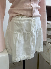 Cyflymder Lace Trim A-line Shirks Women New Cotton High Waist Elastic Ruffles Hem Sweet Mini Skirts Vintage Cute Streetwear Chic Falda